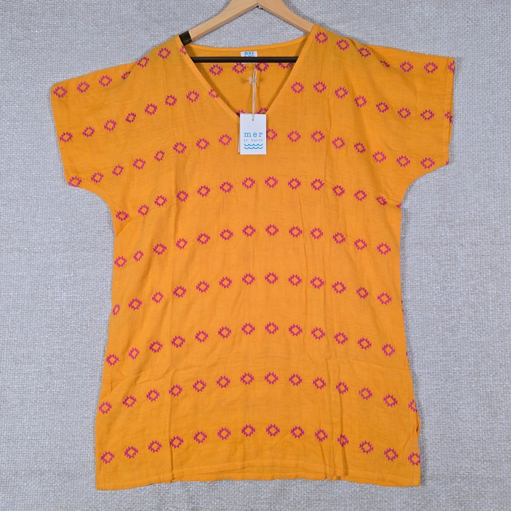 Mer St. Barth Capucine Mini Caftan Marigold Embroidered One Size NWT